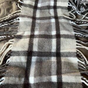 Double Fringe 100% Cashmere Scarf Beige Gray Black Cream EX